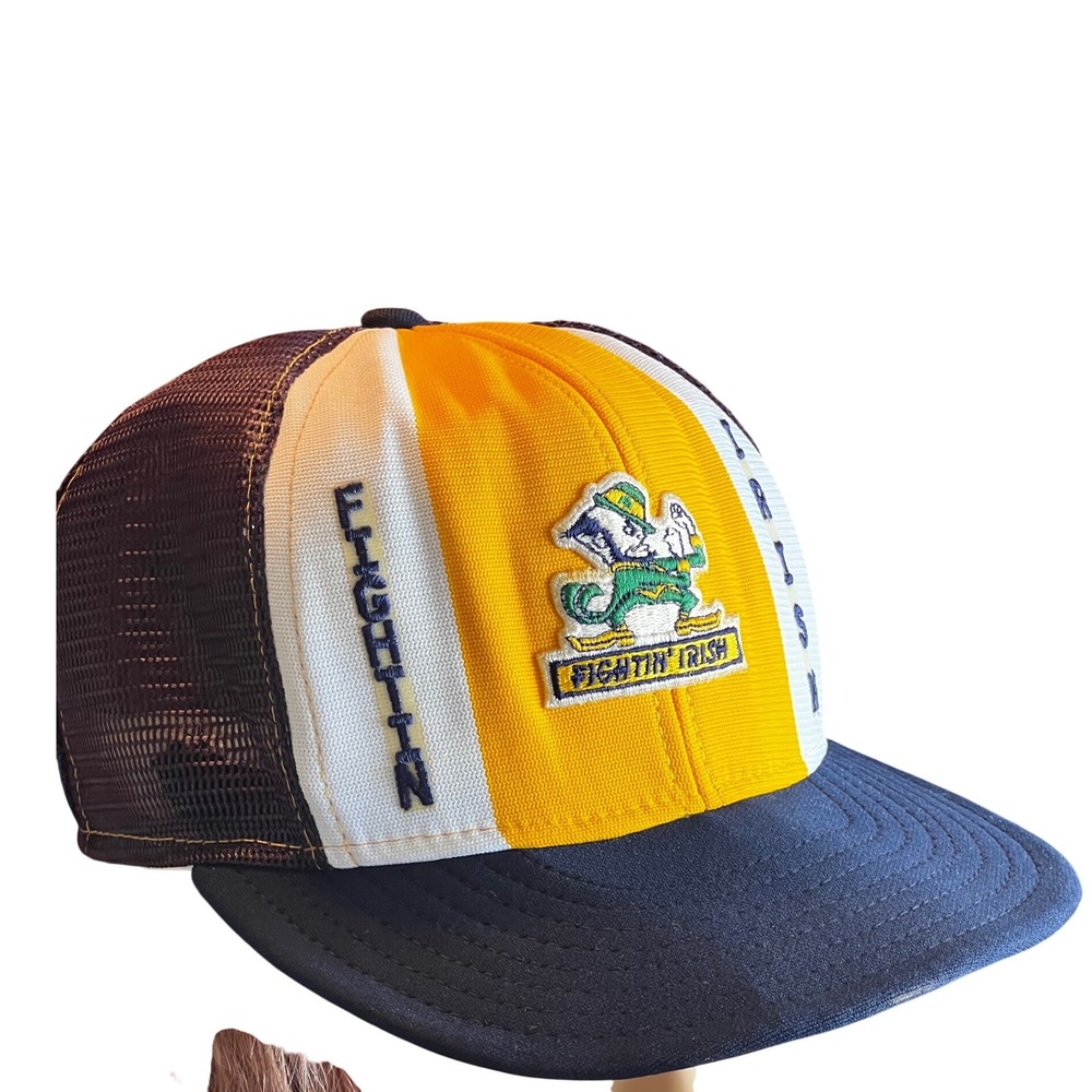 Vtg Notre Dame Fighting Irish Trucker Hat USA Lucky Stripes Snapback Mesh Cap - Picture 10 of 10
